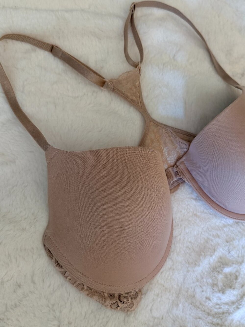 Supportive Maidenform Nude Front-Close Racerback Push-Up Bra Floral Lace 36C